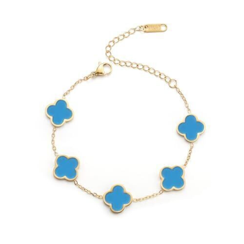 9121 18K Gold Plated Clover Lucky Bracelet Bracelet Dupes Blue Flower Four
